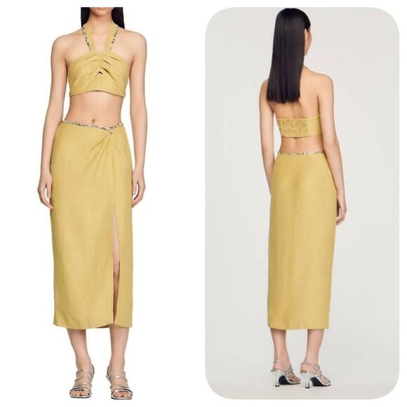 NWOT SANDRO OLARIANE RHINESTONE EMBELLISHED PENCIL MIDI SKIRT Sz 36 or US 4 - Picture 1 of 13
